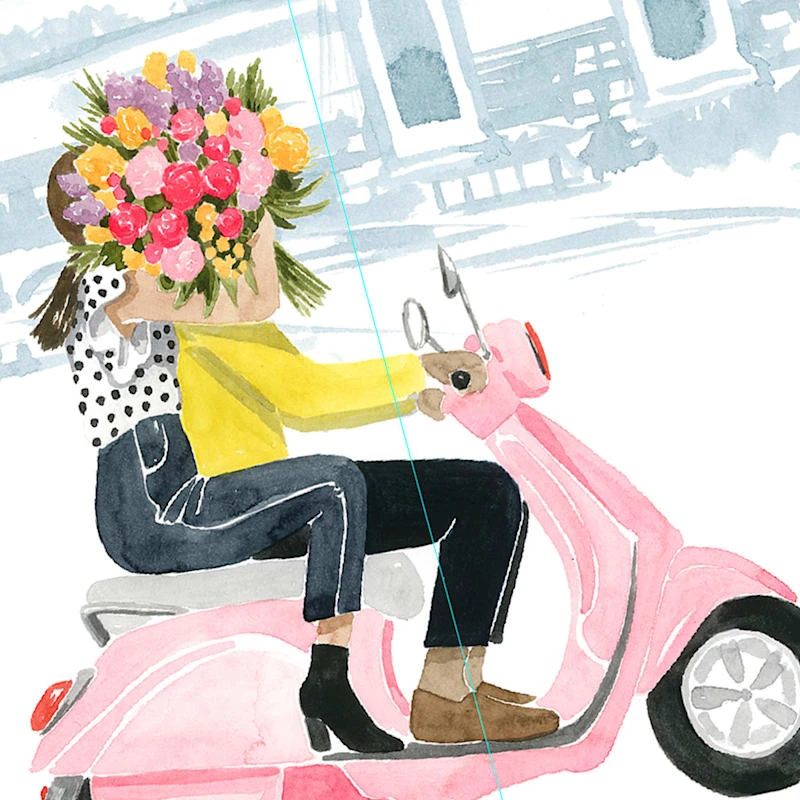 12X16 Framed Couple On Scooter Canvas Wall Art 2 12X16 Framed Couple On Scooter Canvas Wall Art - Image 2