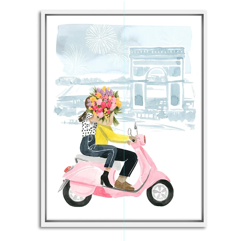 12X16 Framed Couple On Scooter Canvas Wall Art 1 12X16 Framed Couple On Scooter Canvas Wall Art