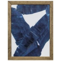 2-Piece Glass Framed Blue Leaves Print Wall Art, 16x20