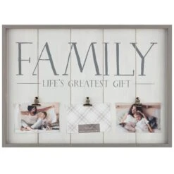 3-Opening White Plank Life's Greatest Gift Photo Clip Collage Frame, 22.6x16.5