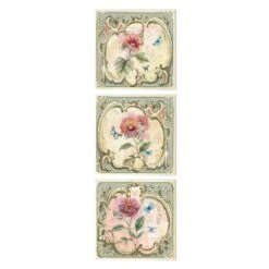 3-Piece Antique Floral Art Wooden Wall Plaques, 8"