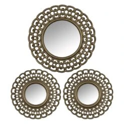 3-Piece Gold Chain Framed Round Wall Mirror Set, 15"