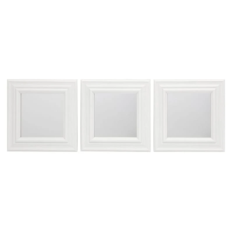 3-Piece White Square Wall Mirror Set, 10" 1 3-Piece White Square Wall Mirror Set, 10"