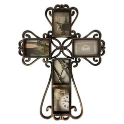 5-Opening Bronze Ornate Antique Cross Collage, 21x27
