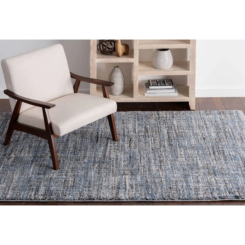 (A410) Hachure Blue Woven Area Rug, 5x7 2 (A410) Hachure Blue Woven Area Rug, 5x7 - Image 2