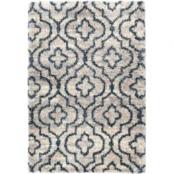 (A431) Chauncey Ivory & Blue Tufted Shag Area Rug, 5x7