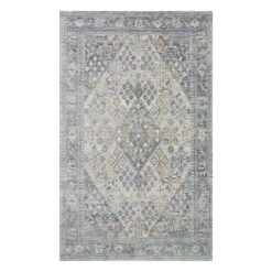 (A436) Honeybloom Penelope Grey Diamond Distressed Look Area Rug, 5x8