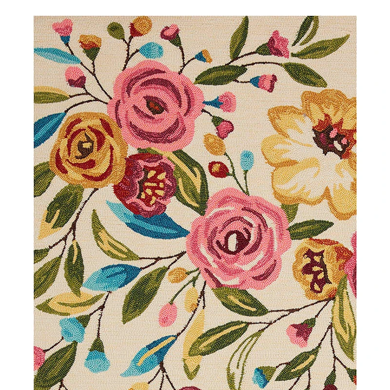 (A467) Summerton Pink Floral Hooked Runner, 2x5 2 (A467) Summerton Pink Floral Hooked Runner, 2x5 - Image 2