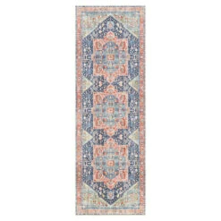 Amelie Coral & Blue Washable Runner, 2x8