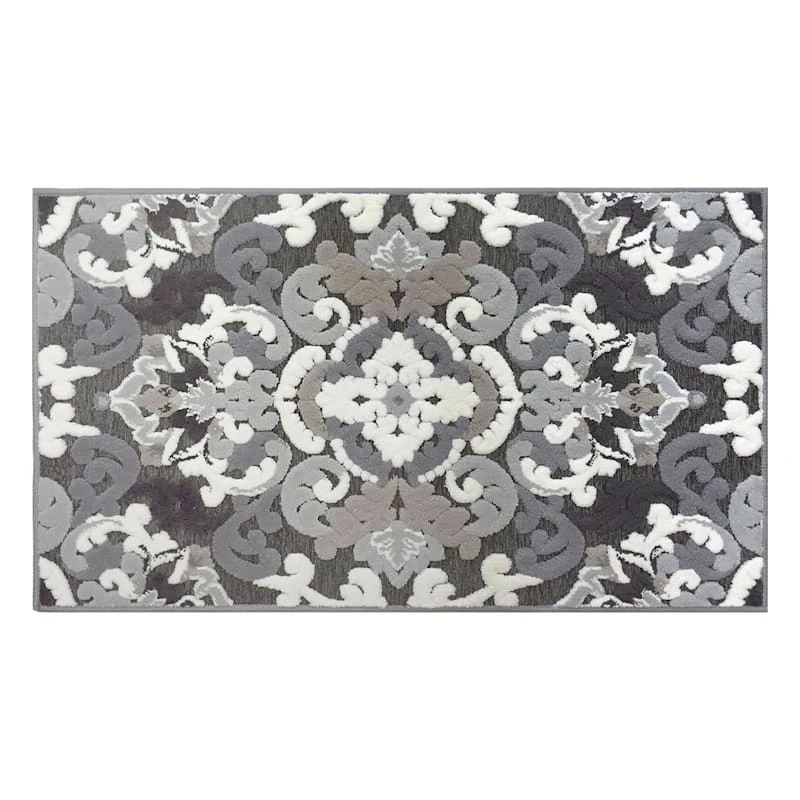 Arrington Grey & White Medallion High-Low Accent Rug, 2x4 1 Arrington Grey & White Medallion High-Low Accent Rug, 2x4
