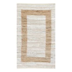 (B312) Henning Hand Woven Cotton & Jute Ivory Chindi Area Rug, 3x5