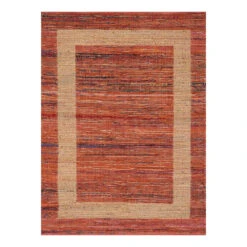 (B314) Henning Hand Woven Cotton Blend Red Chindi Area Rug, 5x7
