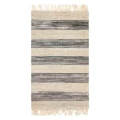 (B497) Honeybloom Hazel Natural & Navy Striped Hand Woven Jute Accent Rug, 3x5