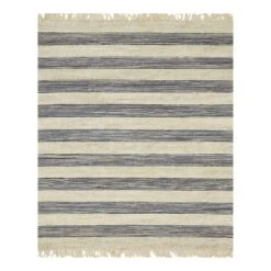 (B497) Honeybloom Hazel Natural & Navy Striped Hand Woven Jute Area Rug, 8x10