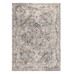 (B548) Providence Villa Dark Grey & Cream Distressed Look Area Rug, 5x8