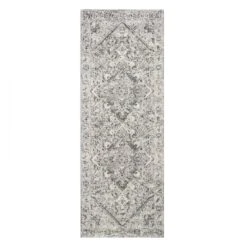 (B548) Providence Villa Dark Grey & Cream Distressed Look Runner, 2x6