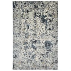 (B551) Ivory & Grey Vintage Floral Design Area Rug, 5x7