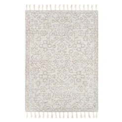 (B719) Elsa Cream Flatweave Fringe Area Rug, 5x7