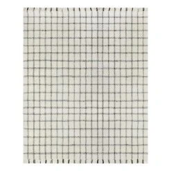 (B725) Black & White Plaid Area Rug, 8x10