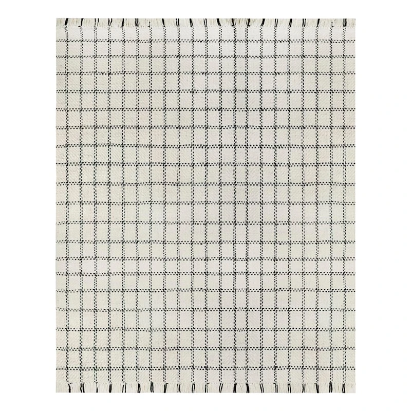 (B725) Black & White Plaid Area Rug, 8x10 1 (B725) Black & White Plaid Area Rug, 8x10
