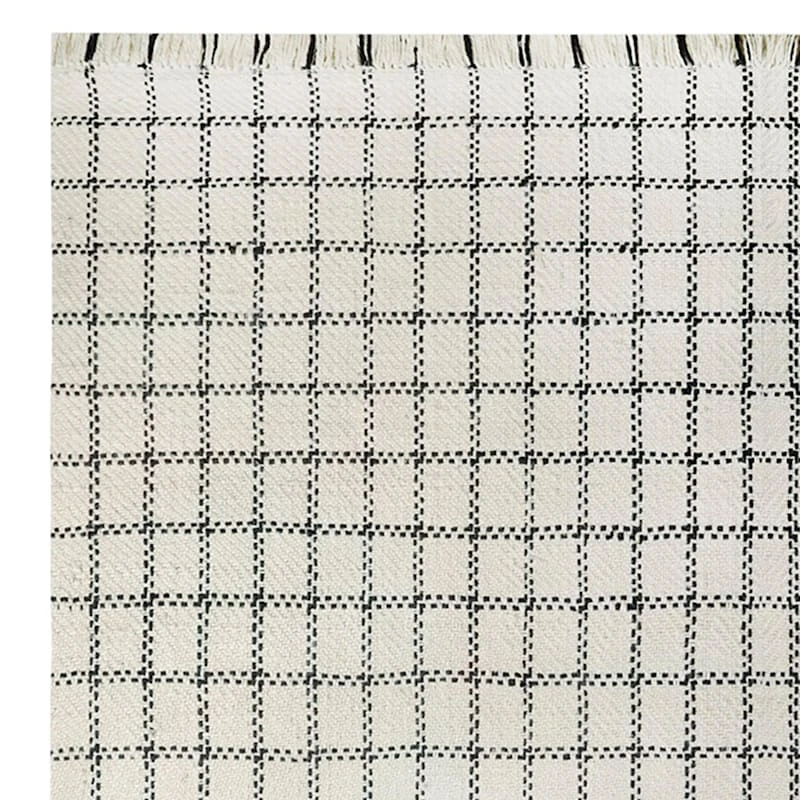 (B725) Black & White Plaid Area Rug, 8x10 2 (B725) Black & White Plaid Area Rug, 8x10 - Image 2