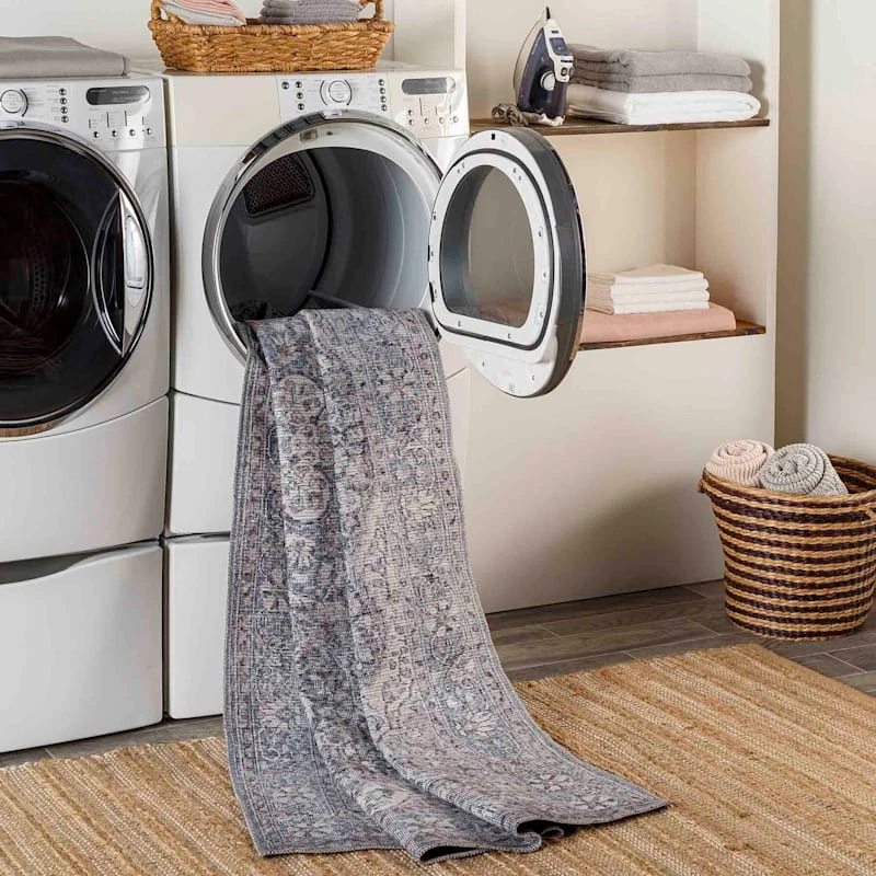 (B785) Colin Blue Medallion Washable Area Rug, 5x7 5 (B785) Colin Blue Medallion Washable Area Rug, 5x7 - Image 5