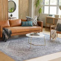 (B785) Colin Blue Medallion Washable Area Rug, 8x10 -Home Decor Store b785 colin blue medallion washable area rug 8x10 4