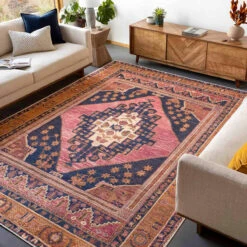 (B794) Amelie Multicolor Medallion Washable Area Rug, 8x10 -Home Decor Store b794 amelie multicolor medallion washable area rug 8x10 5