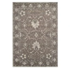 (B803) Antiqua Dark Grey Floral Area Rug, 5x7