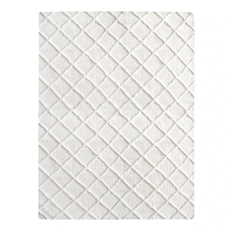 (B813) Ivory Diamond Tufted Area Rug, 8x10 1 (B813) Ivory Diamond Tufted Area Rug, 8x10