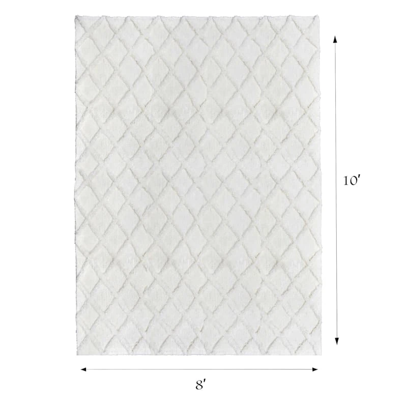 (B813) Ivory Diamond Tufted Area Rug, 8x10 4 (B813) Ivory Diamond Tufted Area Rug, 8x10 - Image 4