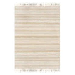 (B819) Panyer Ivory Striped Flatweave Area Rug, 5x7