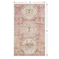 (B826) Red & Pink Tribal Patterned Washable Accent Rug, 3x5 -Home Decor Store b826 red pink tribal patterned washable accent rug 3x5 5
