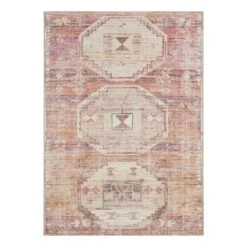 (B826) Red & Pink Tribal Patterned Washable Area Rug, 5x7