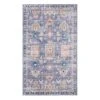 (B828) Blue Floral Medallion Washable Accent Rug, 3x5