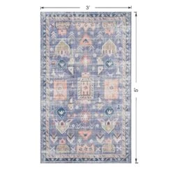 (B828) Blue Floral Medallion Washable Accent Rug, 3x5 -Home Decor Store b828 blue floral medallion washable accent rug 3x5 5