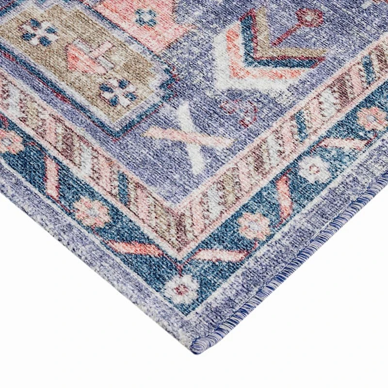 (B828) Blue Floral Medallion Washable Area Rug, 5x7 2 (B828) Blue Floral Medallion Washable Area Rug, 5x7 - Image 2