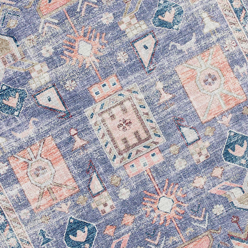 (B828) Blue Floral Medallion Washable Area Rug, 5x7 4 (B828) Blue Floral Medallion Washable Area Rug, 5x7 - Image 4