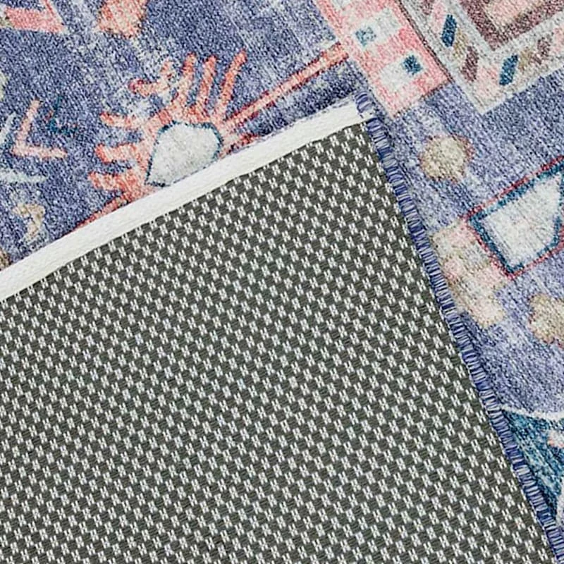 (B828) Blue Floral Medallion Washable Area Rug, 5x7 5 (B828) Blue Floral Medallion Washable Area Rug, 5x7 - Image 5