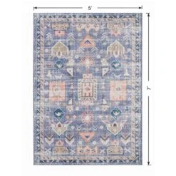 (B828) Blue Floral Medallion Washable Area Rug, 5x7 12 (B828) Blue Floral Medallion Washable Area Rug, 5x7 -Home Decor Store b828 blue floral medallion washable area rug 5x7 6