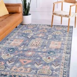 (B828) Blue Floral Medallion Washable Area Rug, 5x7 13 (B828) Blue Floral Medallion Washable Area Rug, 5x7 -Home Decor Store b828 blue floral medallion washable area rug 5x7 7