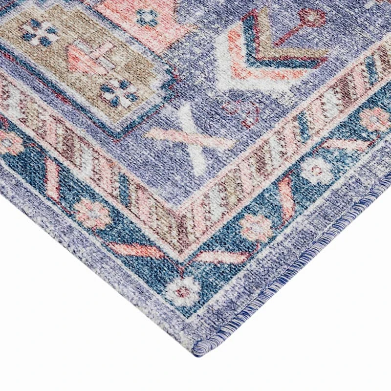 (B828) Blue Floral Medallion Washable Area Rug, 8x10 2 (B828) Blue Floral Medallion Washable Area Rug, 8x10 - Image 2
