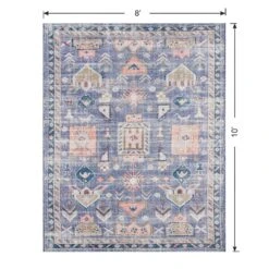 (B828) Blue Floral Medallion Washable Area Rug, 8x10 12 (B828) Blue Floral Medallion Washable Area Rug, 8x10 -Home Decor Store b828 blue floral medallion washable area rug 8x10 6