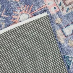 (B828) Blue Floral Medallion Washable Runner, 2x7 -Home Decor Store b828 blue floral medallion washable runner 2x7 4