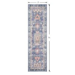 (B828) Blue Floral Medallion Washable Runner, 2x7 -Home Decor Store b828 blue floral medallion washable runner 2x7 5