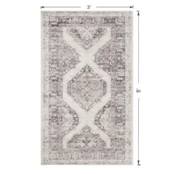 (B829) Grey & White Floral Washable Accent Rug, 3x5 -Home Decor Store b829 grey white floral washable accent rug 3x5 5