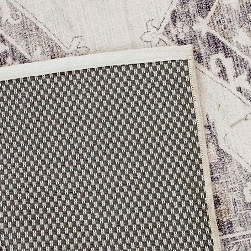 (B829) Grey & White Floral Washable Area Rug, 5x7 5 (B829) Grey & White Floral Washable Area Rug, 5x7 - Image 5