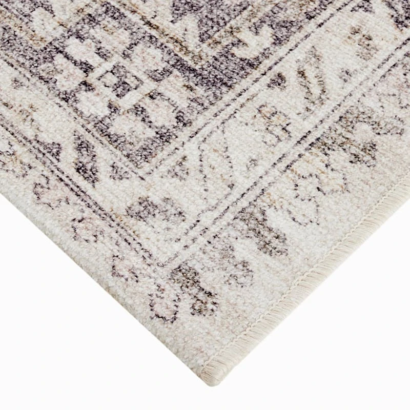 (B829) Grey & White Floral Washable Area Rug, 8x10 2 (B829) Grey & White Floral Washable Area Rug, 8x10 - Image 2