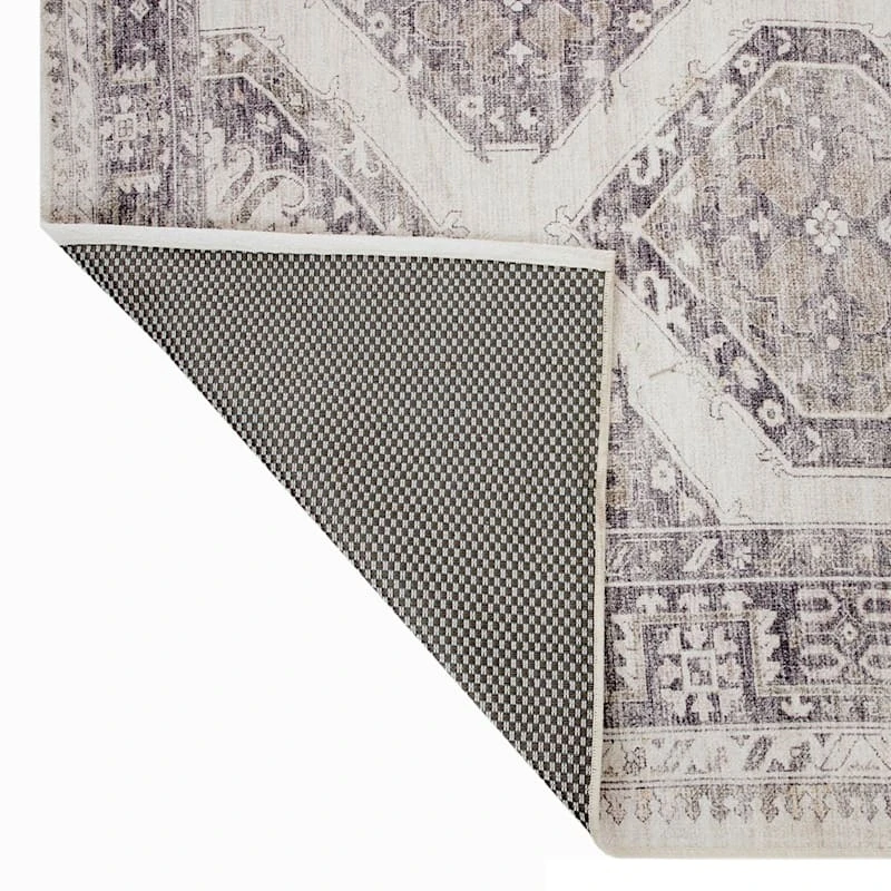 (B829) Grey & White Floral Washable Area Rug, 8x10 3 (B829) Grey & White Floral Washable Area Rug, 8x10 - Image 3