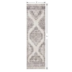 (B829) Grey & White Floral Washable Runner, 2x7 -Home Decor Store b829 grey white floral washable runner 2x7 5